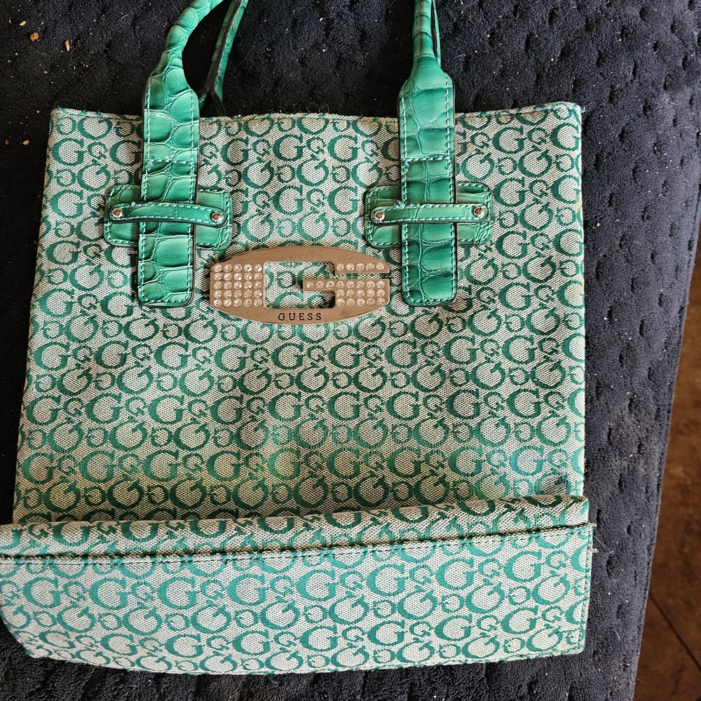 Guess Green Tote Bag with Signature Pattern